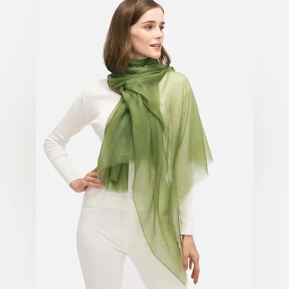 Featherlight Olive Green Cashmere Scarf - Picture 2 of 4